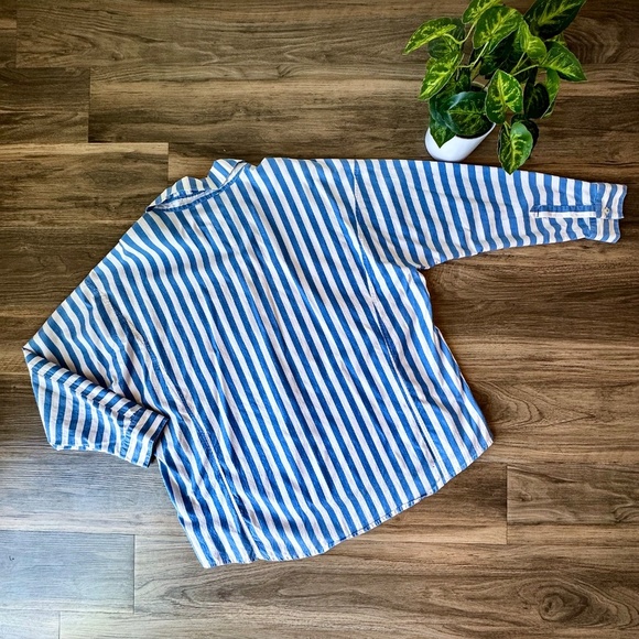 Vineyard Vines Oversized Button Down Shirt Blue White Stripe Long Sleeve Top 10 - Picture 13 of 14